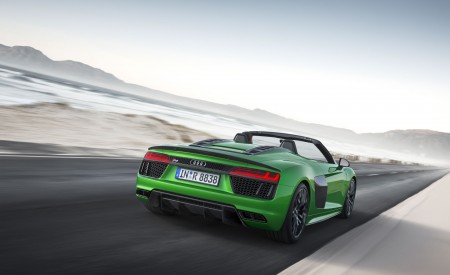 2018 Audi R8 Spyder V10 plus (Color: Micrommata Green) Rear Three-Quarter Wallpapers 450x275 (3)