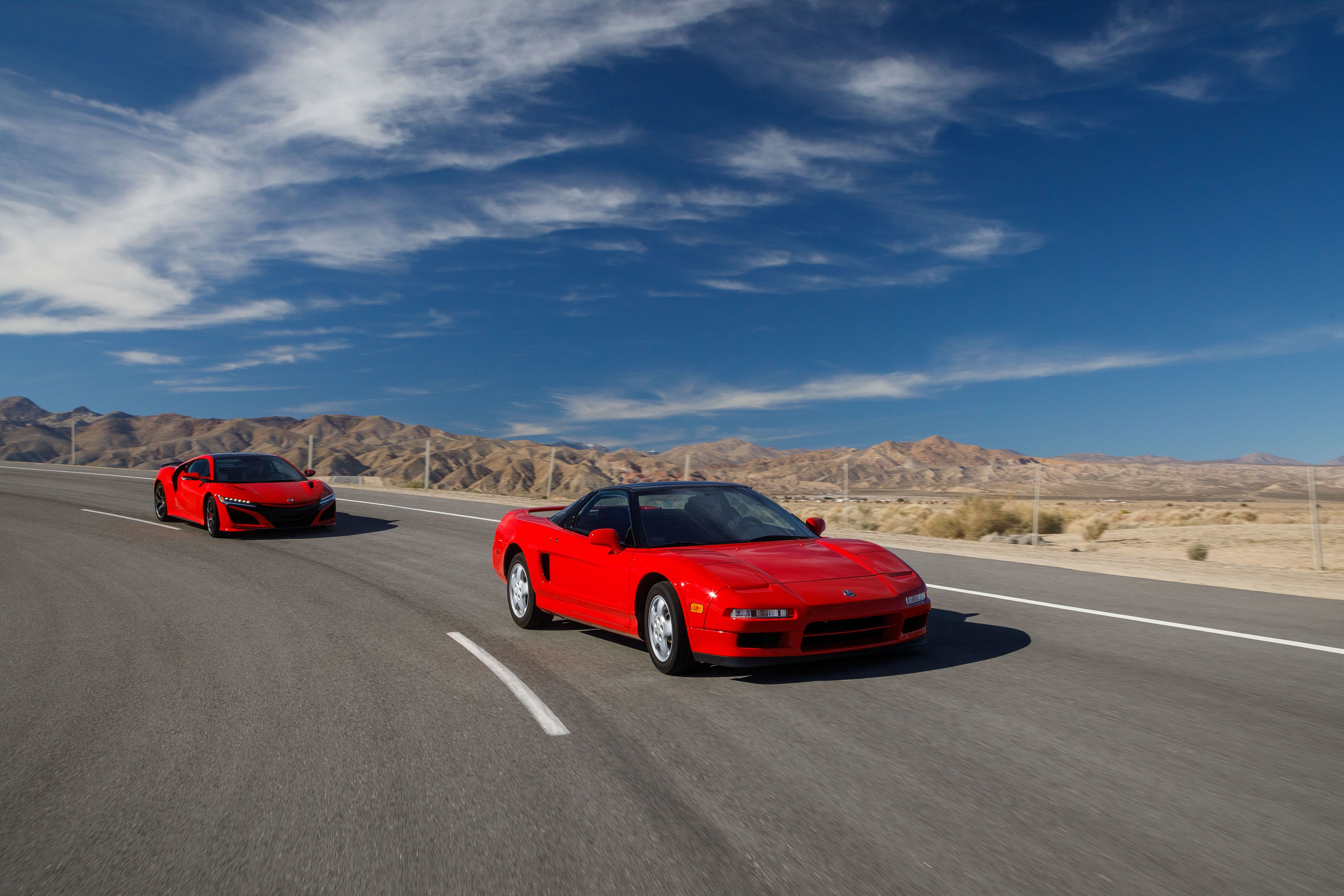 2019 Acura NSX (Color: Curva Red) and 1990 Acura NSX Front Three-Quarter Wallpapers (2)