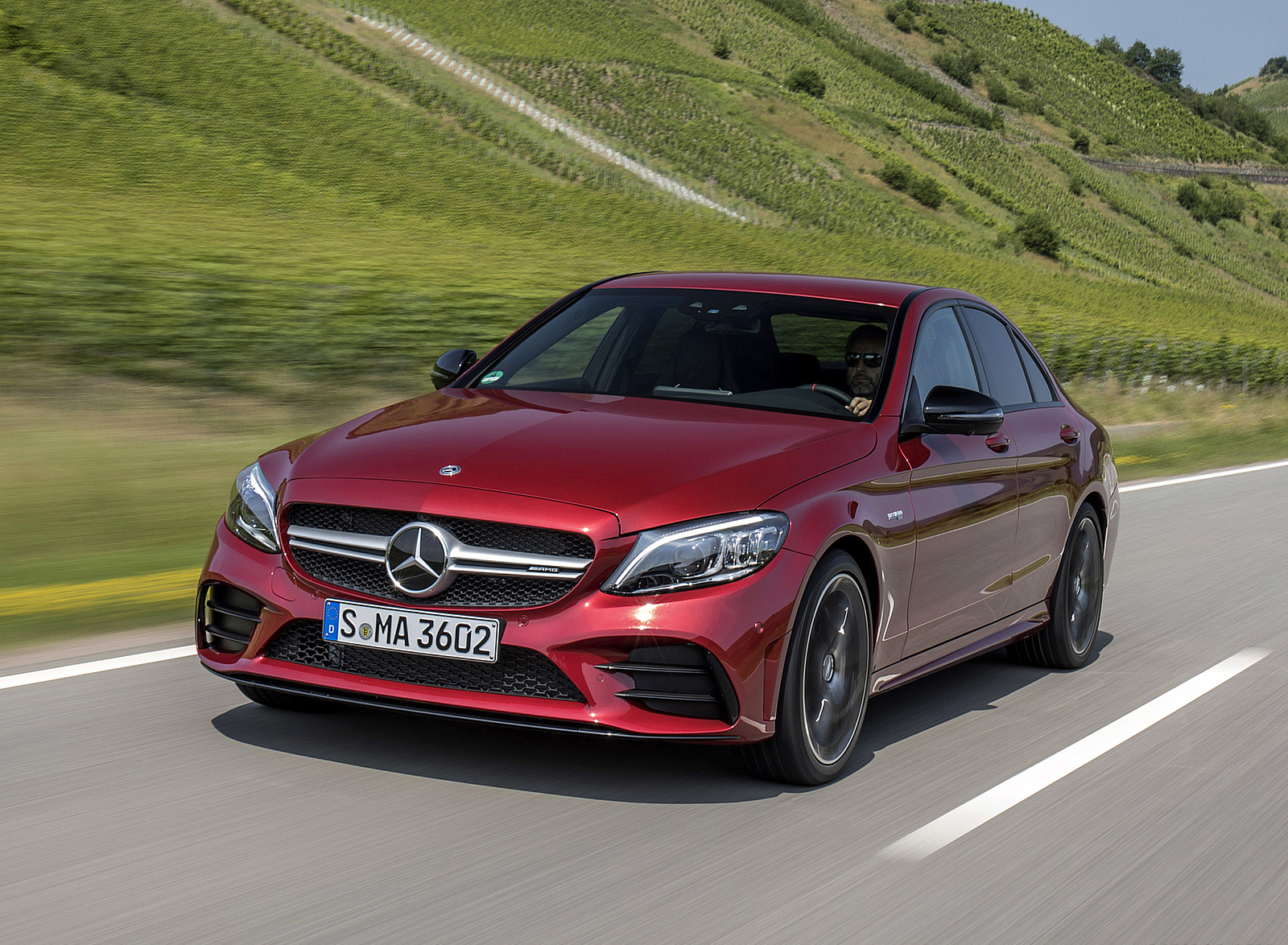 2019 Mercedes-AMG C43 4MATIC Sedan (Color: Hyacinth Red) Front Three-Quarter Wallpapers (1). Download Wallpaper