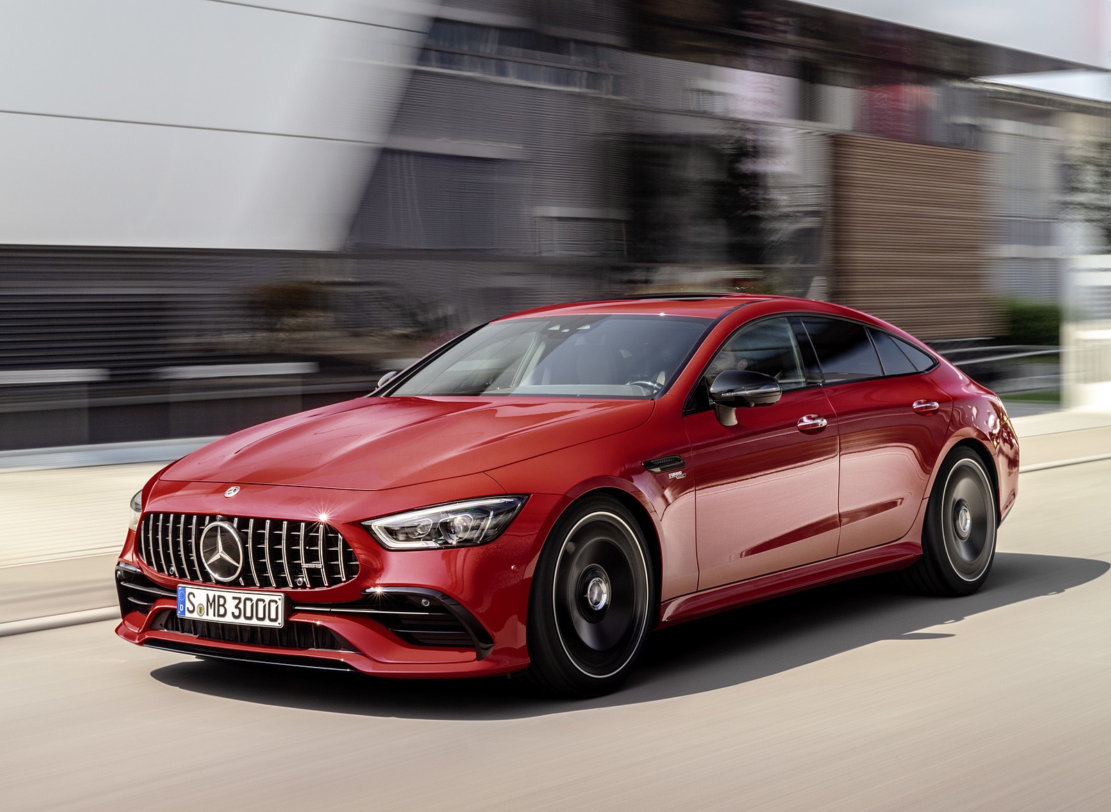 2019 Mercedes-AMG GT 43 4MATIC+ 4-Door Coupé (Color: Jupiter Red) Front Three Quarter Wallpapers (1). Download Wallpaper