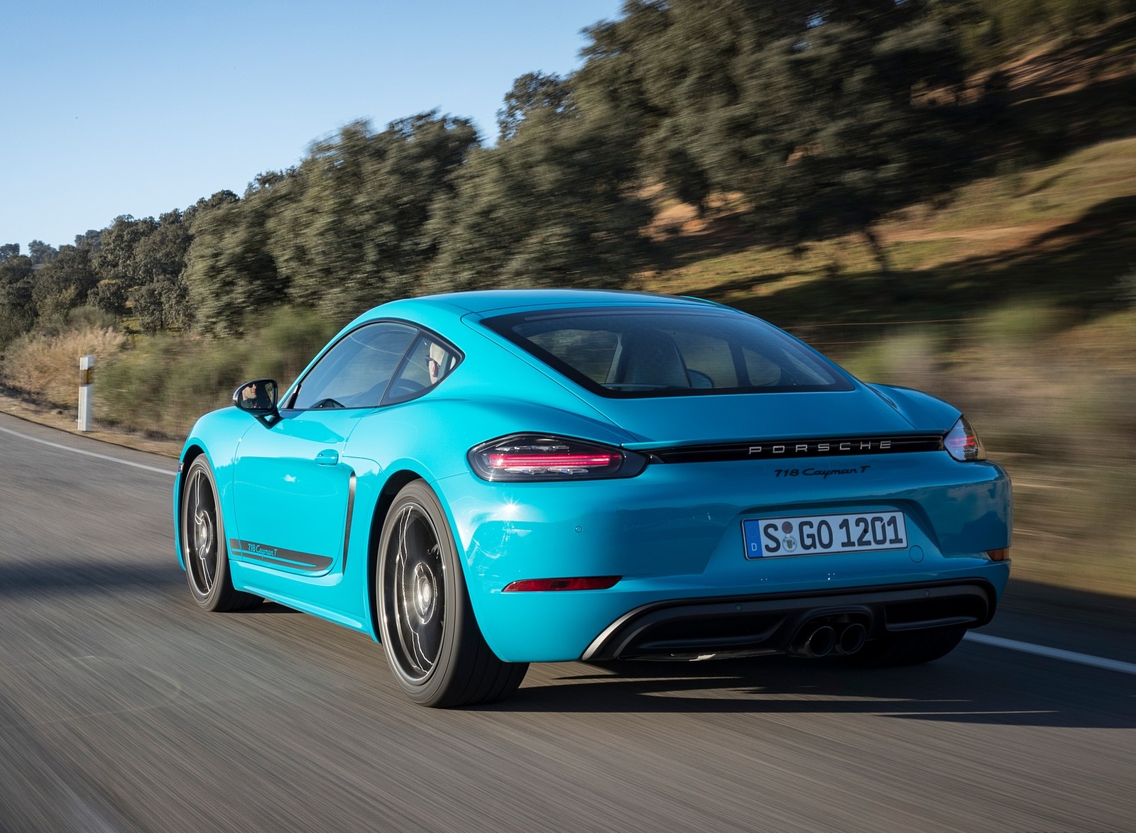 2019 Porsche 718 Cayman T (Color: Miami Blue) Rear Three-Quarter Wallpapers #78 of 133