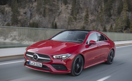 2020 Mercedes-Benz CLA 250 4MATIC Coupe AMG Line (Color: Jupiter Red) Front Three-Quarter Wallpapers 450x275 (1)