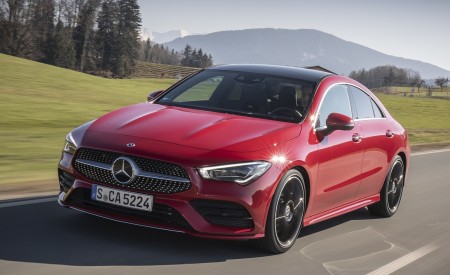 2020 Mercedes-Benz CLA 250 4MATIC Coupe AMG Line (Color: Jupiter Red) Front Three-Quarter Wallpapers 450x275 (3)