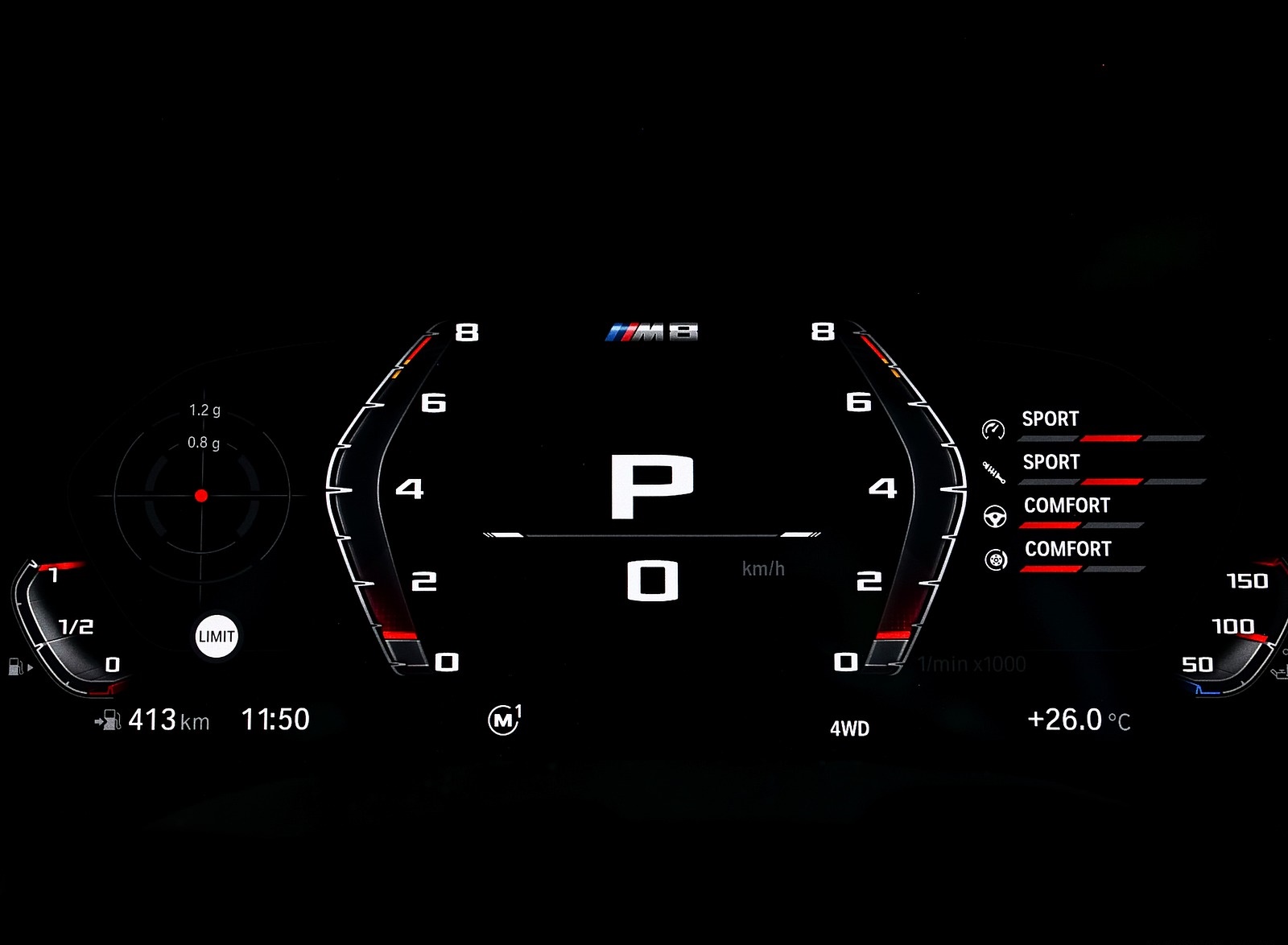 2020 BMW M8 Competition Coupe (Color: Frozen Marina Bay Blue) Digital Instrument Cluster Wallpapers #228 of 305
