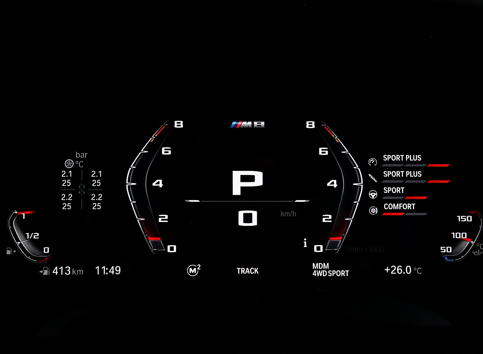 2020 BMW M8 Competition Coupe (Color: Frozen Marina Bay Blue) Digital Instrument Cluster Wallpapers #226 of 305