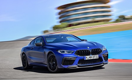 2020 BMW M8 Competition Coupe (Color: Frozen Marina Bay Blue) Front Three-Quarter Wallpapers 450x275 (117)