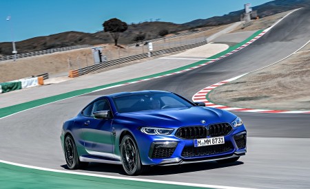2020 BMW M8 Competition Coupe (Color: Frozen Marina Bay Blue) Front Three-Quarter Wallpapers 450x275 (129)