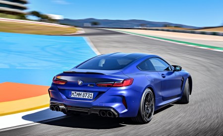 2020 BMW M8 Competition Coupe (Color: Frozen Marina Bay Blue) Rear Three-Quarter Wallpapers 450x275 (121)
