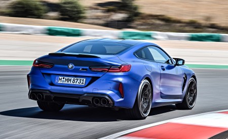 2020 BMW M8 Competition Coupe (Color: Frozen Marina Bay Blue) Rear Three-Quarter Wallpapers 450x275 (155)