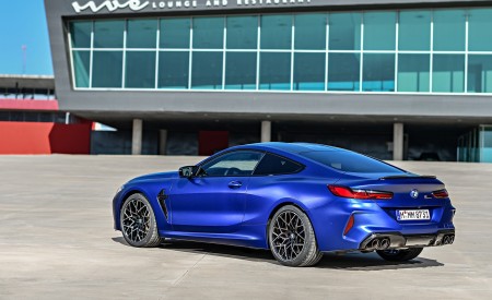 2020 BMW M8 Competition Coupe (Color: Frozen Marina Bay Blue) Rear Three-Quarter Wallpapers 450x275 (181)