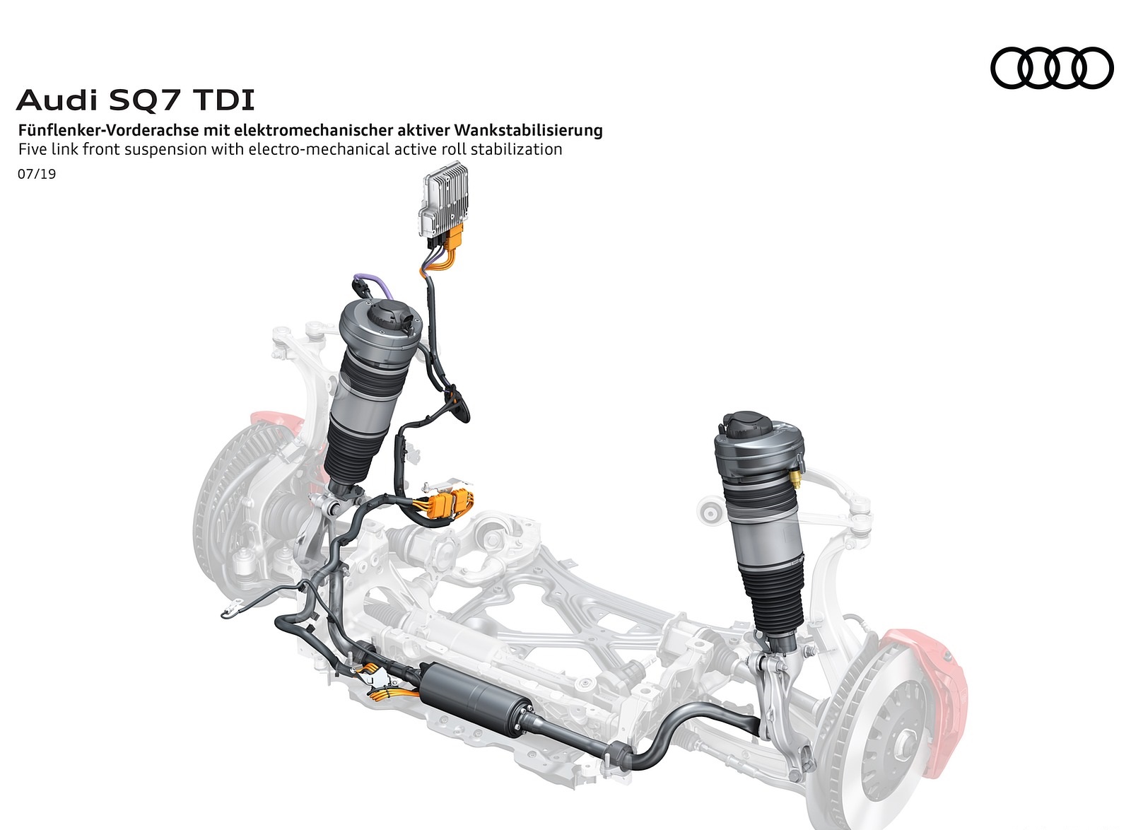 2020 Audi SQ7 TDI Five link front suspension with allwheel stearing and electro-mechanical aktive roll stabilization Wallpapers #136 of 140
