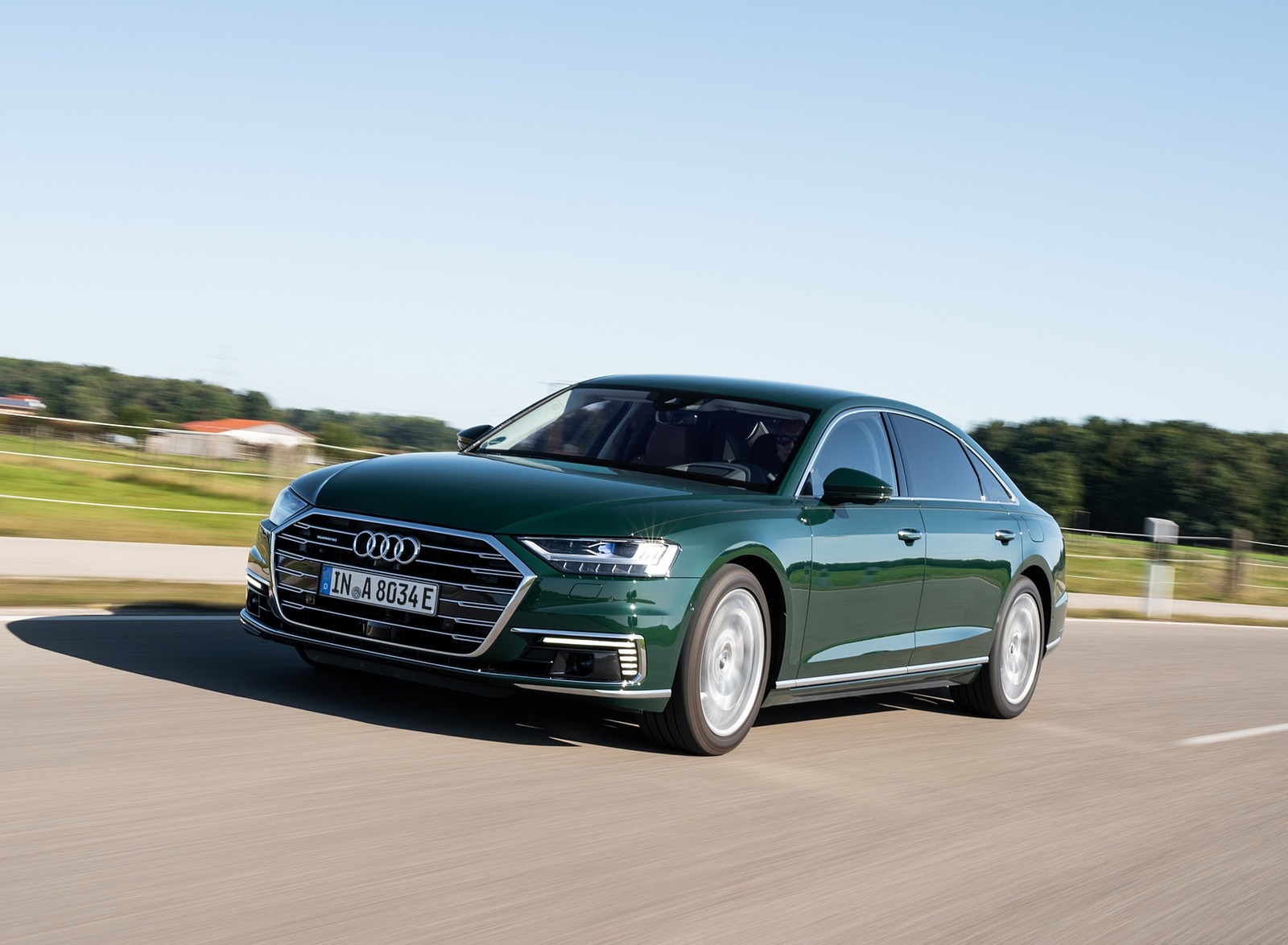 2020 Audi A8 L 60 TFSI e quattro Plug-In Hybrid (Color: Goodwood Green) Front Three-Quarter Wallpapers #12 of 49