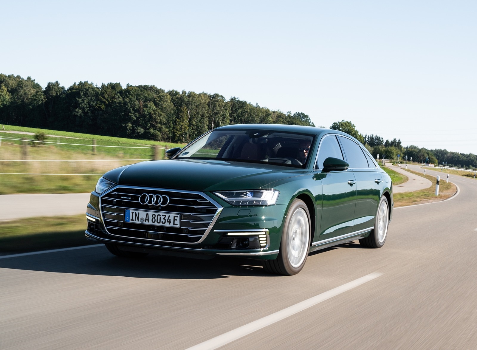 2020 Audi A8 L 60 TFSI e quattro Plug-In Hybrid (Color: Goodwood Green) Front Three-Quarter Wallpapers (2)