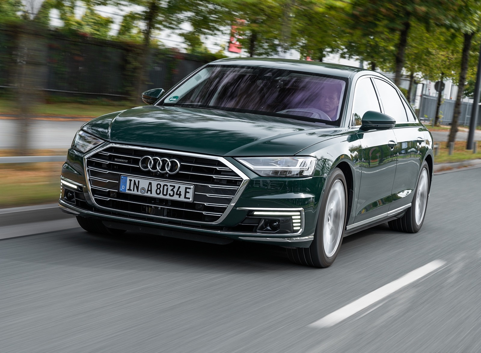 2020 Audi A8 L 60 TFSI e quattro Plug-In Hybrid (Color: Goodwood Green) Front Three-Quarter Wallpapers #23 of 49