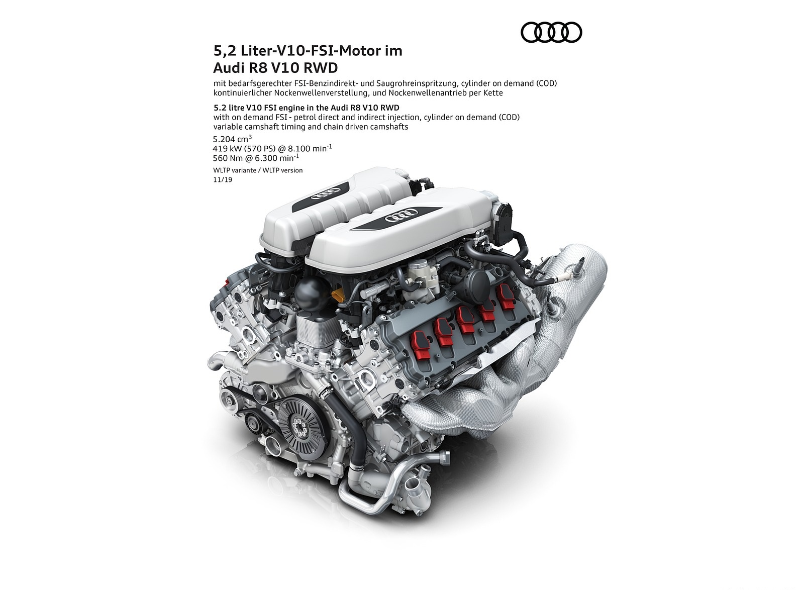 2020 Audi R8 V10 RWD 5.2 litre V10 FSI engine in the Audi R8 V10 RWD Wallpapers #32 of 151