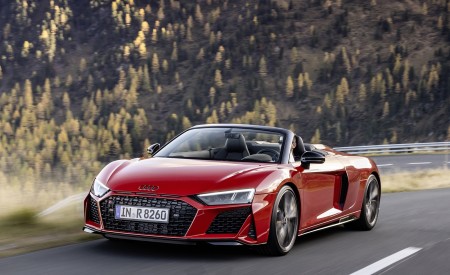 2020 Audi R8 V10 RWD Spyder (Color: Tango Red) Front Three-Quarter Wallpapers 450x275 (2)
