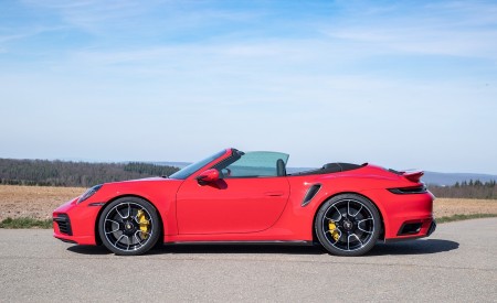 2021 Porsche 911 Turbo S Cabrio (Color: Guards Red) Side Wallpapers 450x275 (20)