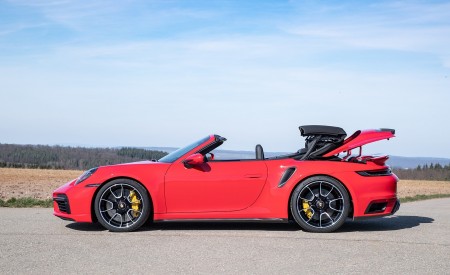 2021 Porsche 911 Turbo S Cabrio (Color: Guards Red) Side Wallpapers 450x275 (21)