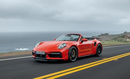 2021 Porsche 911 Turbo S Cabrio (Color: Lava Orange) Front Three-Quarter Wallpapers 450x275 (75)