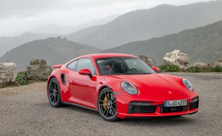 2021 Porsche 911 Turbo S Coupe (Color: Guards Red) Front Three-Quarter Wallpapers 450x275 (71)