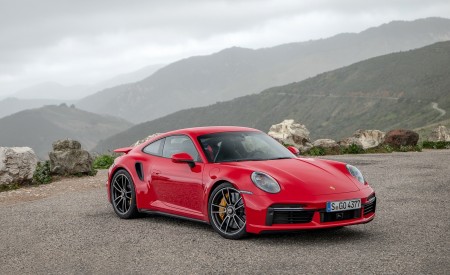 2021 Porsche 911 Turbo S Coupe (Color: Guards Red) Front Three-Quarter Wallpapers 450x275 (72)
