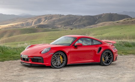 2021 Porsche 911 Turbo S Coupe (Color: Guards Red) Front Three-Quarter Wallpapers 450x275 (73)