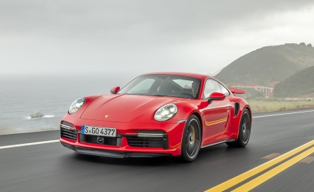 2021 Porsche 911 Turbo S Coupe (Color: Guards Red) Front Three-Quarter Wallpapers 450x275 (67)