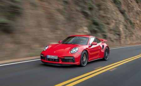 2021 Porsche 911 Turbo S Coupe (Color: Guards Red) Front Three-Quarter Wallpapers 450x275 (64)