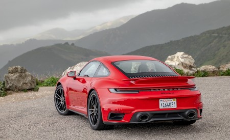 2021 Porsche 911 Turbo S Coupe (Color: Guards Red) Rear Three-Quarter Wallpapers 450x275 (74)