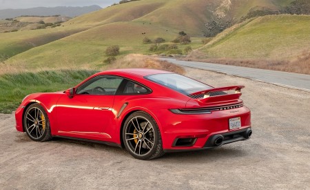 2021 Porsche 911 Turbo S Coupe (Color: Guards Red) Rear Three-Quarter Wallpapers 450x275 (75)
