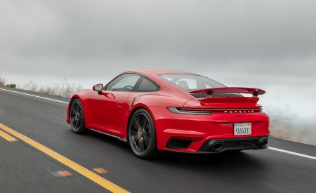 2021 Porsche 911 Turbo S Coupe (Color: Guards Red) Rear Three-Quarter Wallpapers 450x275 (69)