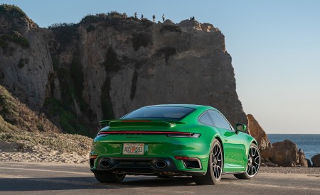 2021 Porsche 911 Turbo S Coupe (Color: Python Green) Rear Three-Quarter Wallpapers 450x275 (12)