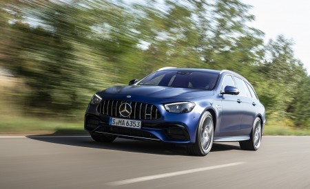 2021 Mercedes-AMG E 63 S Estate 4MATIC+ (Color: Designo Magno Brilliant Blue) Front Three-Quarter Wallpapers 450x275 (4)