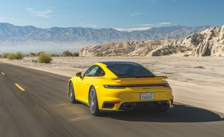 2021 Porsche 911 Turbo (Color: Racing Yellow; US-Spec) Rear Three-Quarter Wallpapers 450x275 (138)