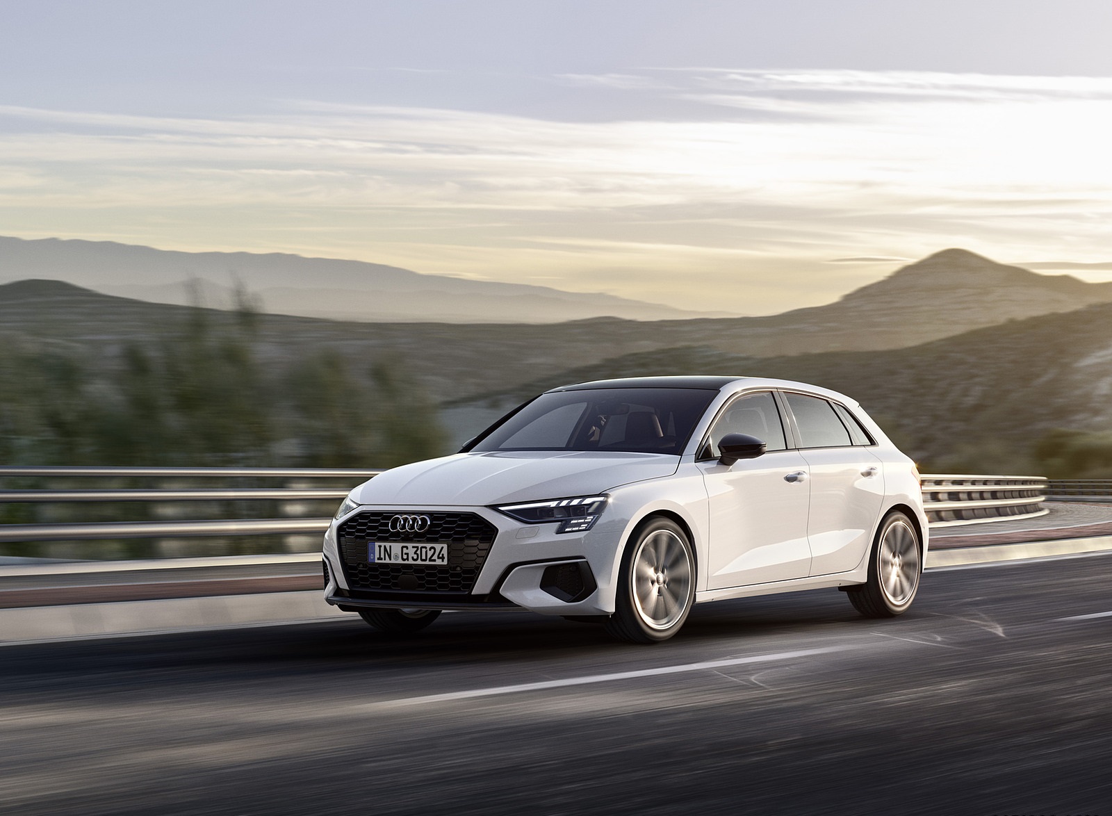 2021 Audi A3 Sportback 30 g-tron (Color: Glacier White) Front Three-Quarter Wallpapers (1). Download Wallpaper
