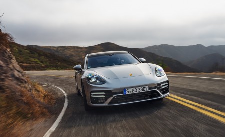 2021 Porsche Panamera Turbo S Sport Turismo (US-Spec; Color: GT Silver Metallic) Front Wallpapers 450x275 (4)