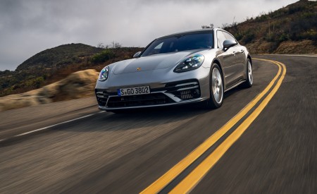 2021 Porsche Panamera Turbo S Sport Turismo (US-Spec; Color: GT Silver Metallic) Front Wallpapers  450x275 (8)