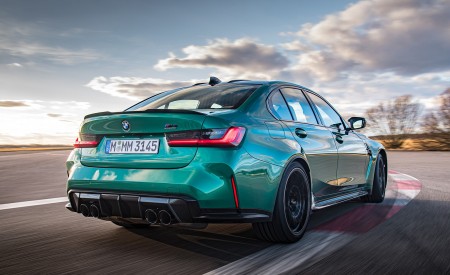 2021 BMW M3 Sedan Competition (Color: Isle of Men Green) Rear Three-Quarter Wallpapers 450x275 (122)