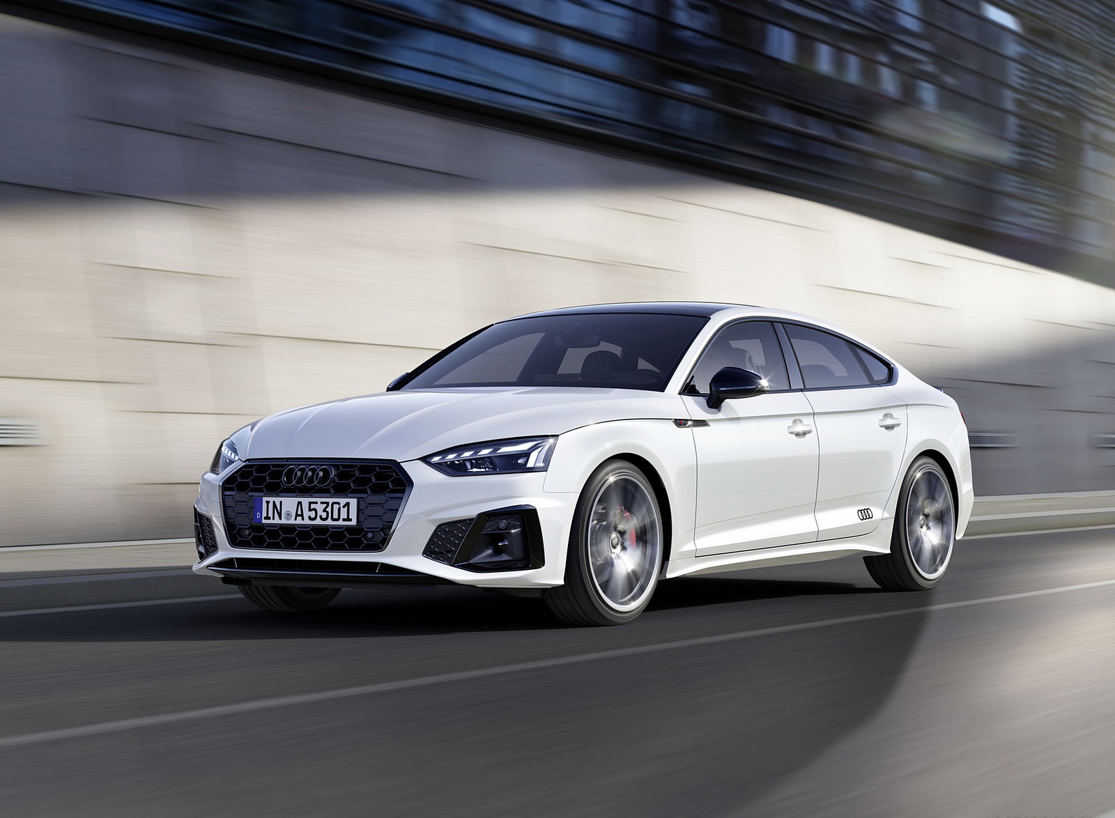 2022 Audi A5 Sportback S Line Competition Plus (Color: Glacier White Metallic) Front Three-Quarter Wallpapers  (1)