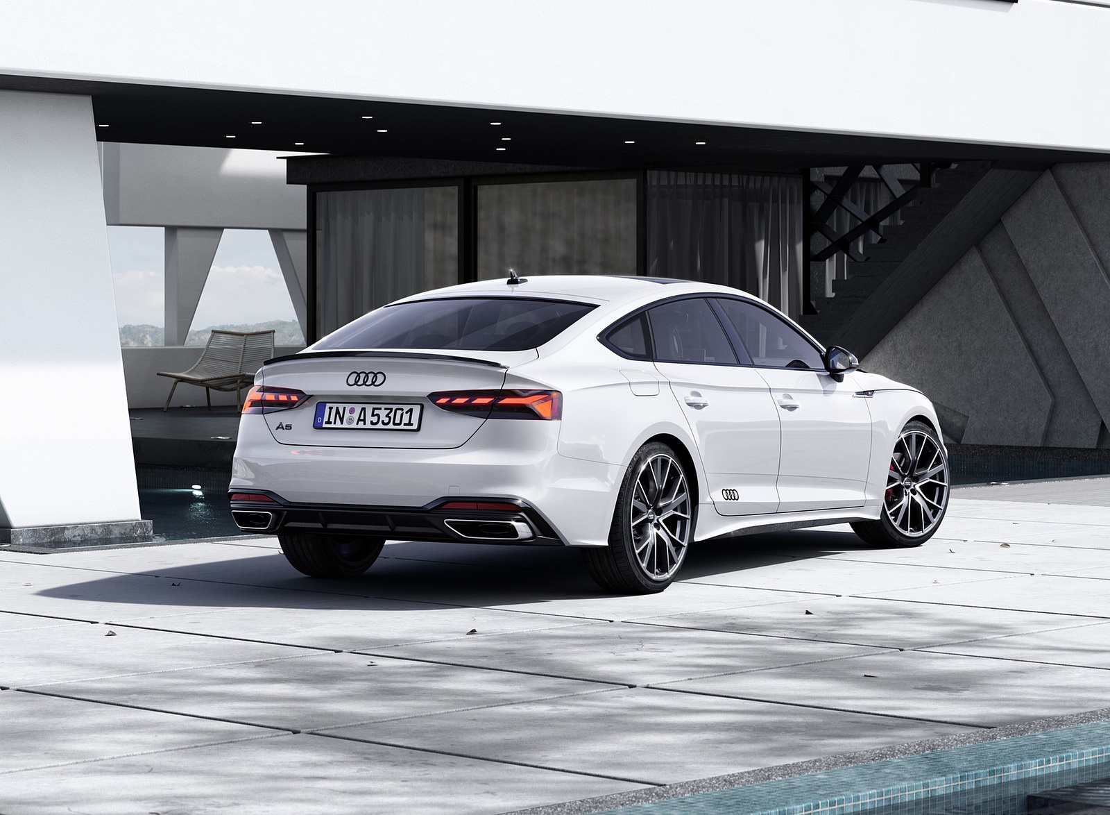 2022 Audi A5 Sportback S Line Competition Plus (Color: Glacier White Metallic) Rear Three-Quarter Wallpapers (8)