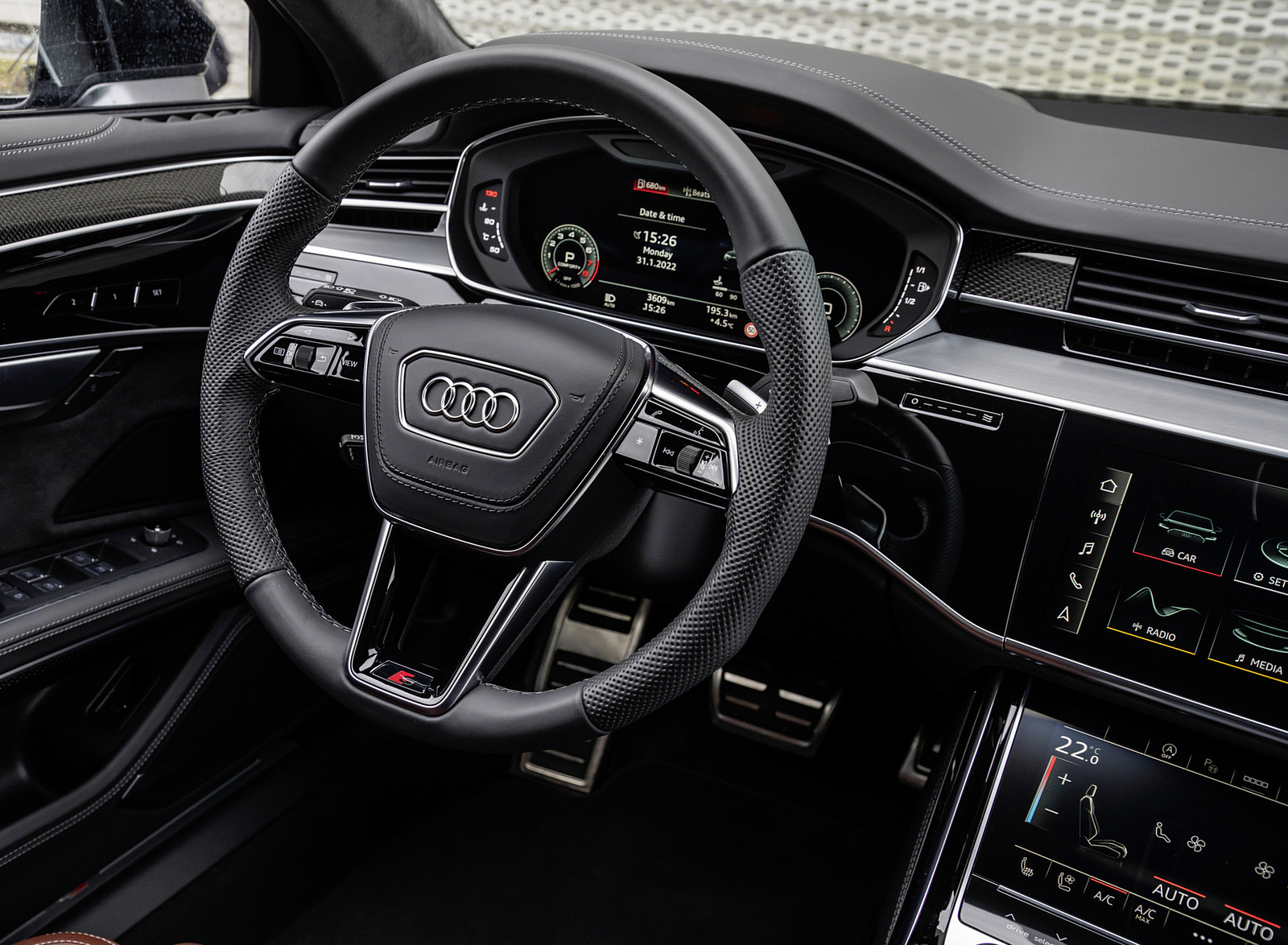 2022 Audi A8 (Color: Daytona Grey Matt Effect) Interior Steering Wheel Wallpapers #15 of 64