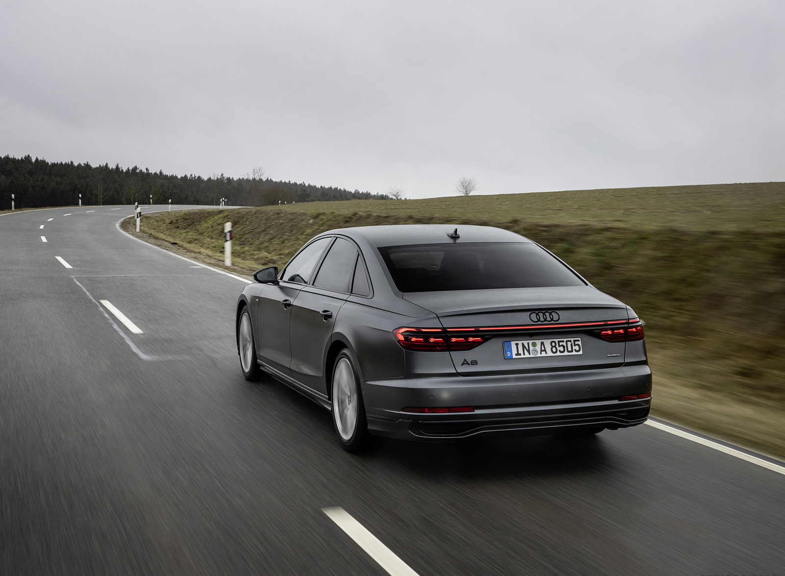 2022 Audi A8 (Color: Daytona Grey Matt Effect) Rear Three-Quarter Wallpapers (2)