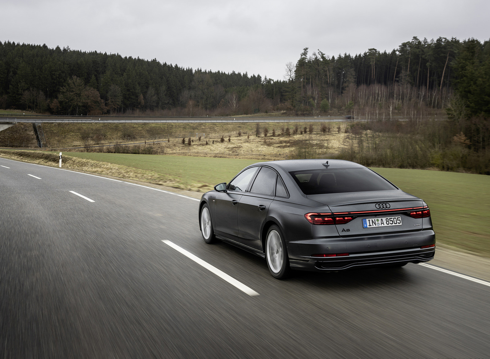 2022 Audi A8 (Color: Daytona Grey Matt Effect) Rear Three-Quarter Wallpapers (4)