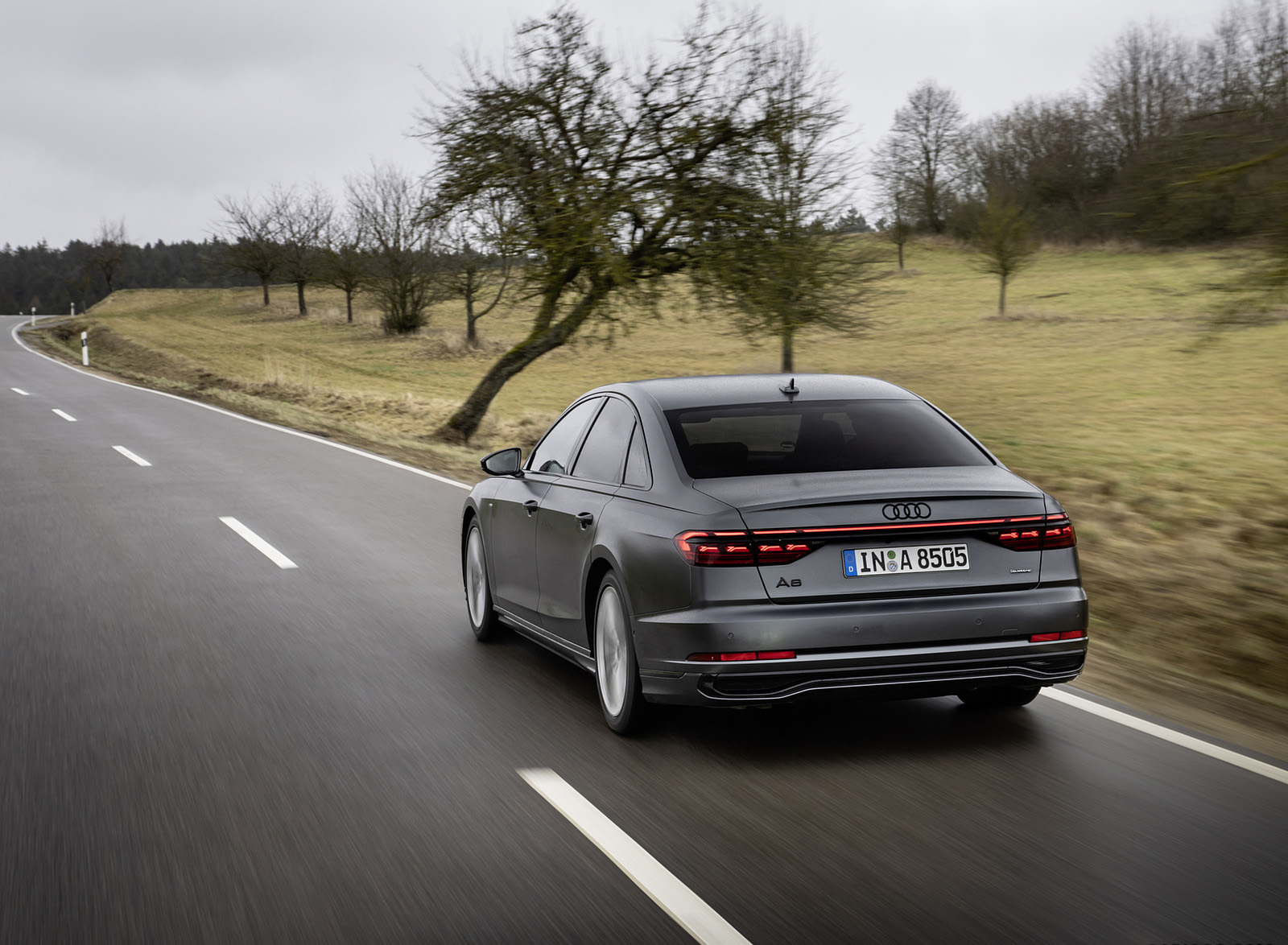 2022 Audi A8 (Color: Daytona Grey Matt Effect) Rear Three-Quarter Wallpapers #5 of 64