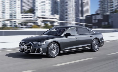 2022 Audi A8 L (Color: Manhattan Grey) Front Three-Quarter Wallpapers 450x275 (2)