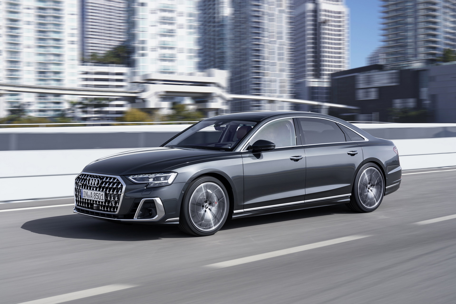 2022 Audi A8 L (Color: Manhattan Grey) Front Three-Quarter Wallpapers (2)