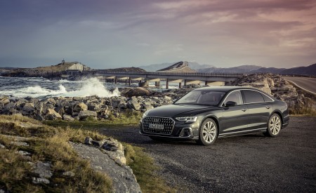 2022 Audi A8 L (Color: Manhattan Grey) Front Three-Quarter Wallpapers 450x275 (31)