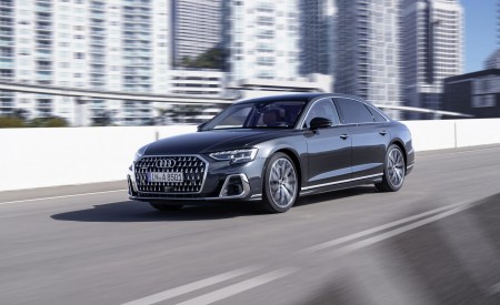 2022 Audi A8 L (Color: Manhattan Grey) Front Three-Quarter Wallpapers 450x275 (3)