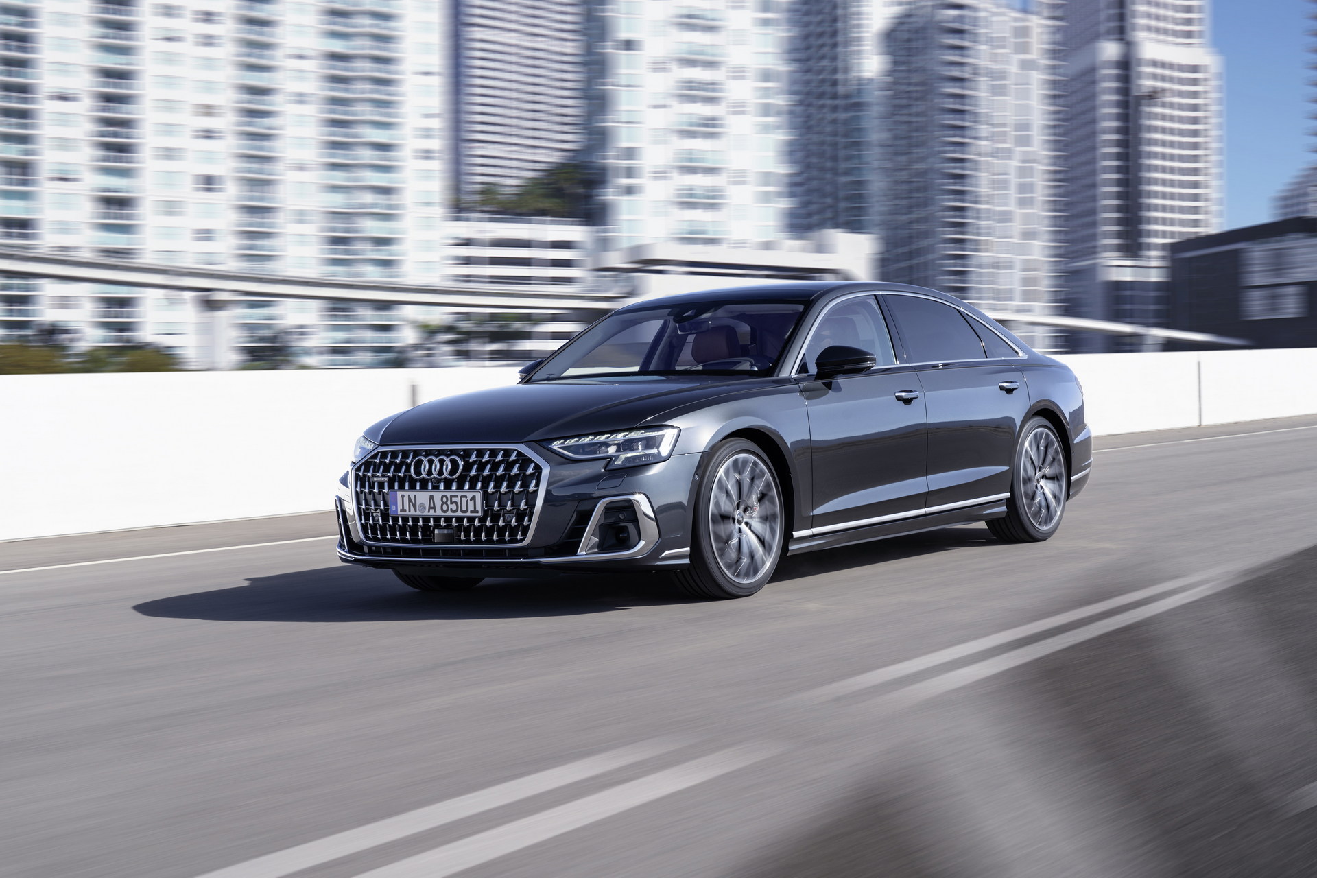 2022 Audi A8 L (Color: Manhattan Grey) Front Three-Quarter Wallpapers (3)