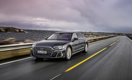 2022 Audi A8 L (Color: Manhattan Grey) Front Three-Quarter Wallpapers 450x275 (12)